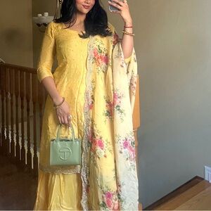 Elegant Yellow Floral Women's Plazzo Suit